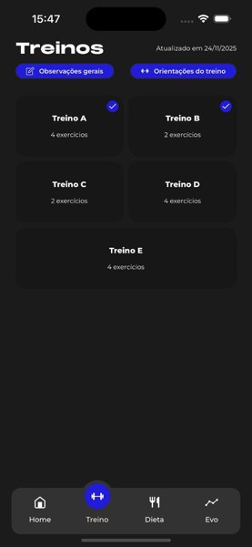 Tela de treinos do app